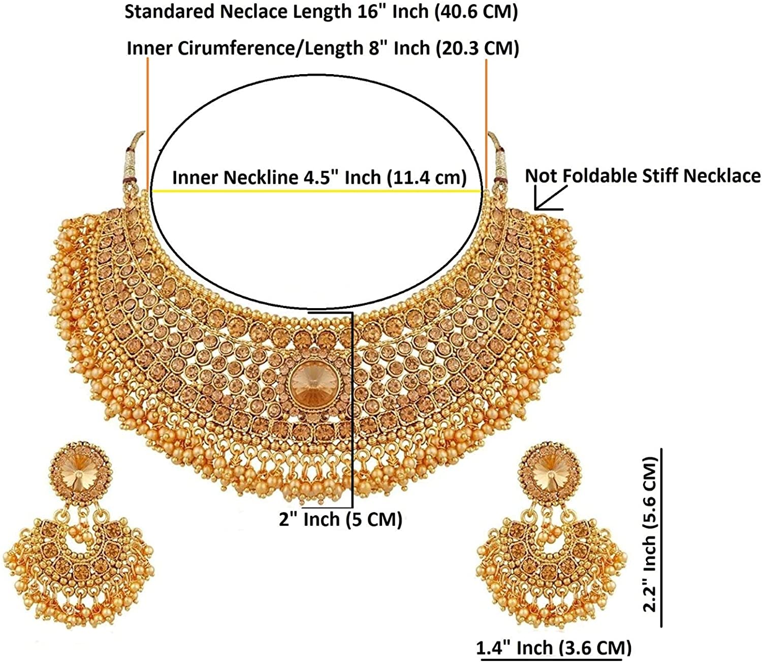Efulgenz Indian Bollywood Traditional Crystal Pearl Wedding Choker Necklace Earrings Maang Tikka Jewelry Set - Image 5